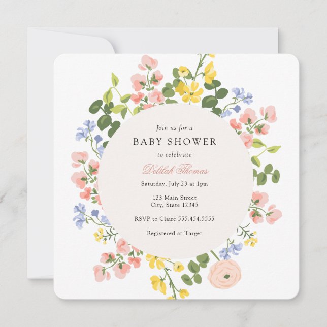 Elegant Pastel Floral Baby Shower Invitation (Front)