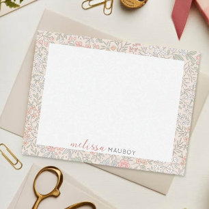 Elegant Pastel Floral Blush Custom Name Note Card