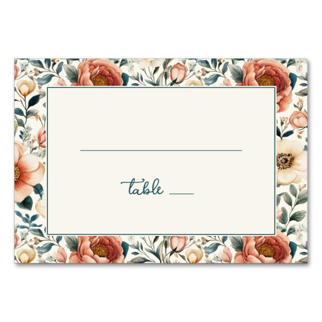 Elegant Pastel Floral Border Table Number (Front)