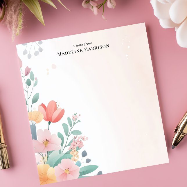 Elegant Pastel Floral Bouquet Personalized Name Notepad (Creator Uploaded)