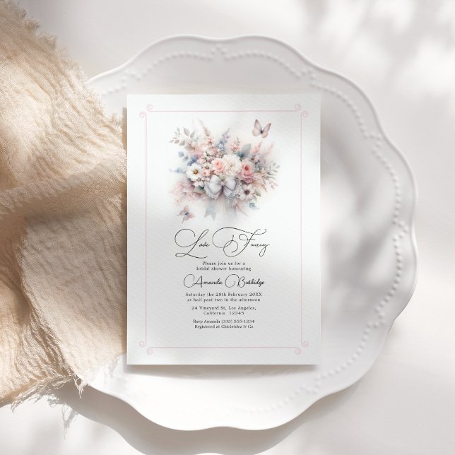 Elegant Pastel Floral Bow Love Fancy Bridal Shower Invitation (Elegant Pastel Floral Bow Love Fancy Bridal Shower Invitation)