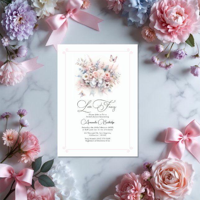 Elegant Pastel Floral Bow Love Fancy Bridal Shower Invitation (Elegant Pastel Floral Bow Love Fancy Bridal Shower Invitation)