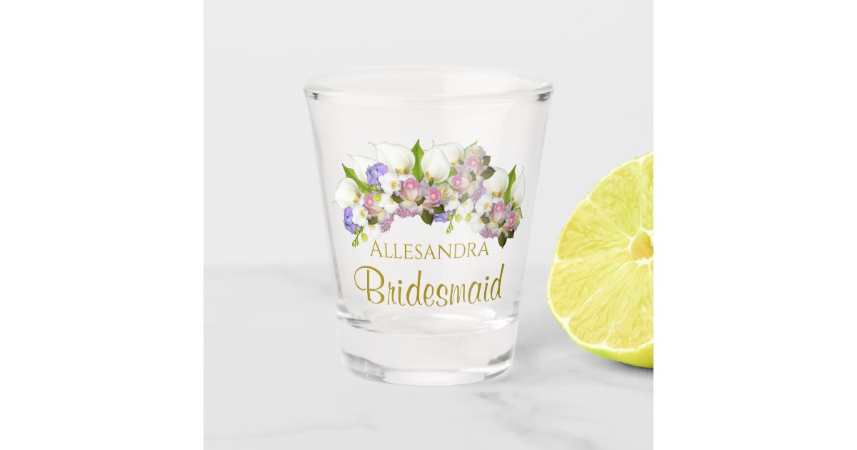 Elegant Pastel Floral Bridesmaid Wedding Favor Shot Glass | Zazzle