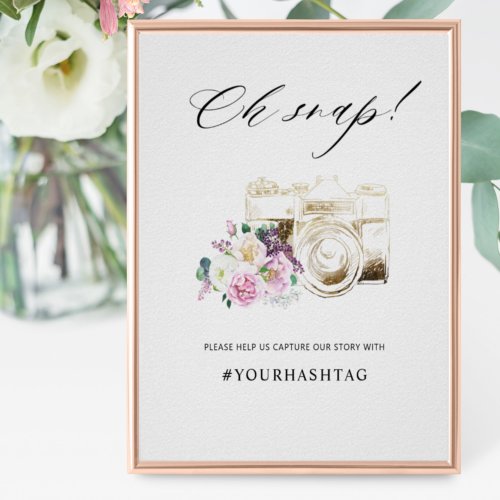 Elegant Pastel Floral Camera Oh Snap Hashtag Sign