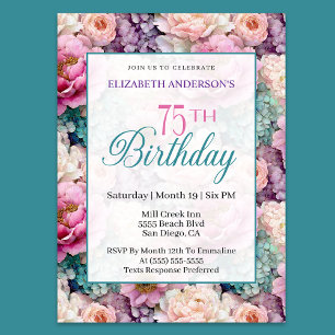 Elegant Pastel Floral Garden 75th Birthday Invitation