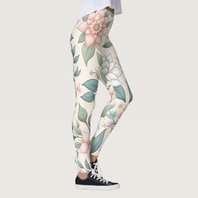 Elegant Pastel Floral Leggings (Right)