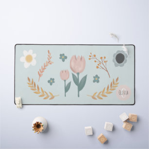 Elegant Pastel Floral Modern Monogram  Desk Mat