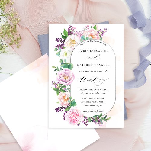 Elegant Pastel Floral Oval Wedding Invitation