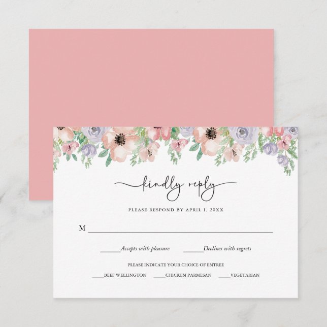 Elegant Pastel Floral Party Response Card (Front/Back)