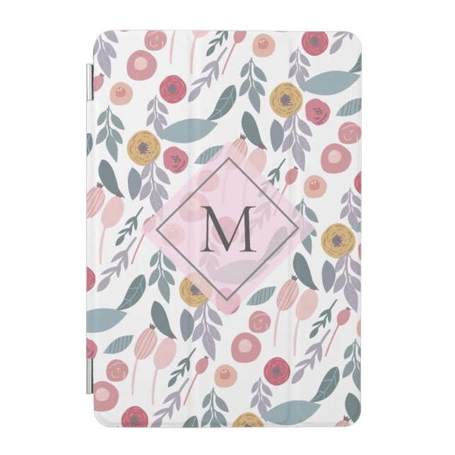 Elegant Pastel Floral Pattern Monogram iPad Mini Cover (Front)