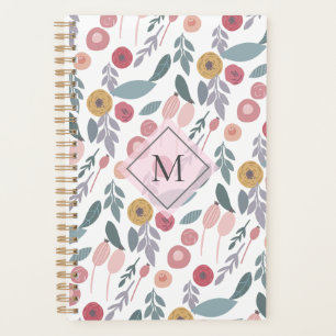Elegant Pastel Floral Pattern Monogram Planner