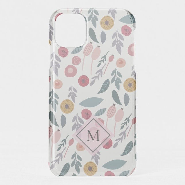 Elegant Pastel Floral Pattern Monogram Uncommon iPhone Case (Back)