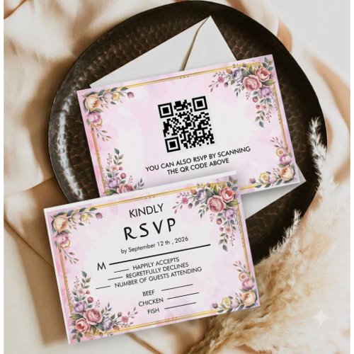 Elegant Pastel Floral Pink Lavender Floral Gold  RSVP Card