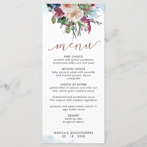 Elegant Pastel Floral Quinceaera Menu