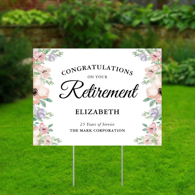 Elegant Pastel Floral Retirement Congrats Yard Sign (Creator Uploaded)