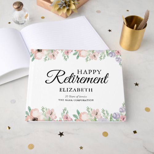 Elegant Pastel Floral Retirement Party Guest Book