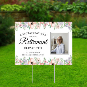 Elegant Pastel Floral Retirement Photo Yard Sign
