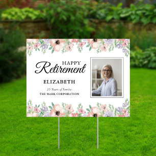 Elegant Pastel Floral Retirement Photo Yard Sign