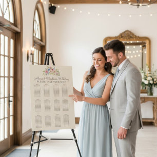 Elegant pastel floral script 12 table wedding foam board