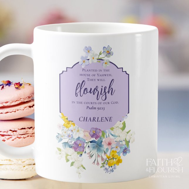 Elegant Pastel Floral Scripture Verse Personalized Coffee Mug (Creator Uploaded)