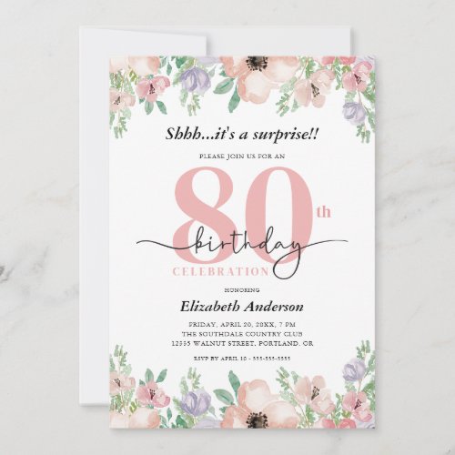 Elegant Pastel Floral Surprise 80th Birthday Party