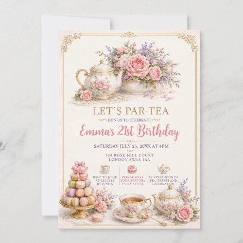 Elegant Pastel Floral Tea Party 21st Birthday Invitation