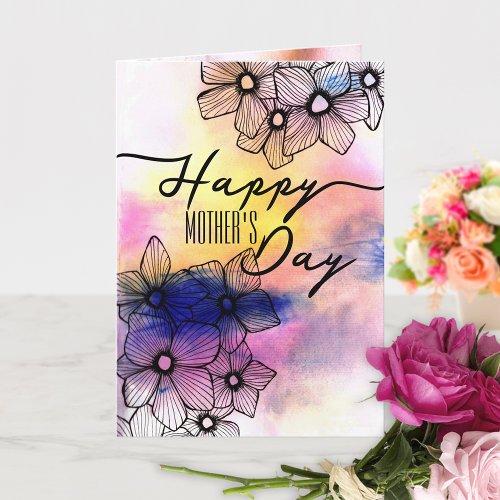 Elegant Pastel Floral Watercolor Mothers Day Card