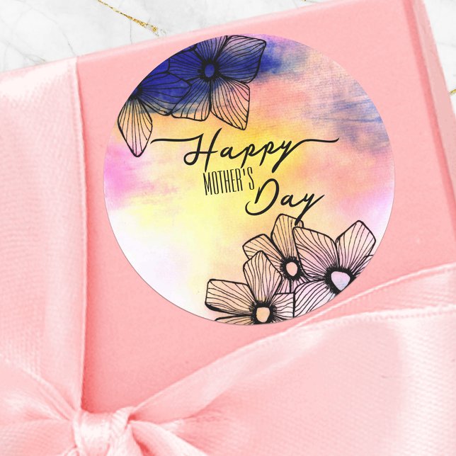 Elegant Pastel Floral Watercolor Mother's Day Classic Round Sticker (Creator Uploaded)