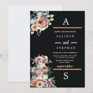 Elegant Pastel Floral Wedding Cake Invitation
