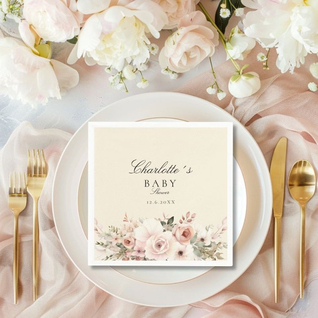 Elegant pastel flower bouquet Baby Shower     Napkins (Elegant pastel flower bouquet Baby Shower Napkins with your name and date.)