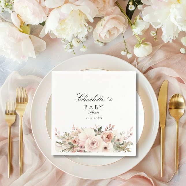 Elegant pastel flower bouquet Baby Shower     Napkins (Elegant pastel flower bouquet Baby Shower Napkins with your name and date.)