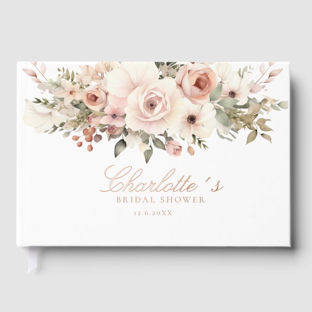 Elegant pastel flower bouquet Bridal Shower     Foil Guest Book (Front)