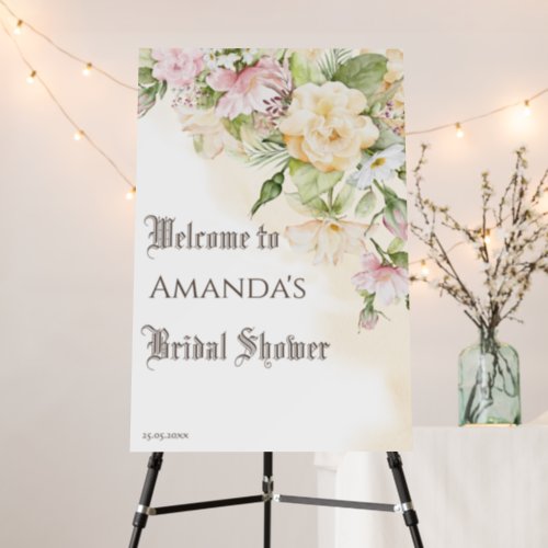 Elegant  pastel flowers bridal shower welcome sign