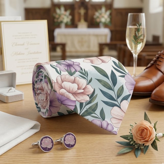 Elegant Pastel Flowers  Neck Tie (Creator Uploaded)