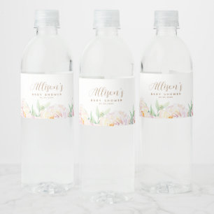 Elegant Pastel Flowers   Personalized Baby Shower Water Bottle Label