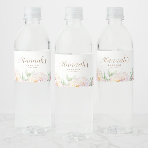 Elegant Pastel Flowers  Personalized Baptism Water Bottle Label