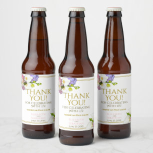 Elegant Pastel Flowers Wedding Thank You Beer Bottle Label