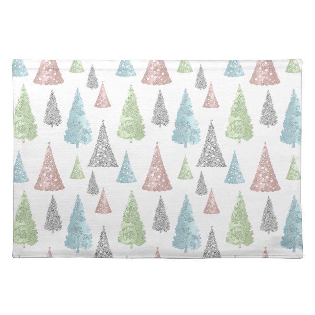 Elegant Pastel Glitter Christmas Tree  Cloth Place Cloth Placemat (Front)