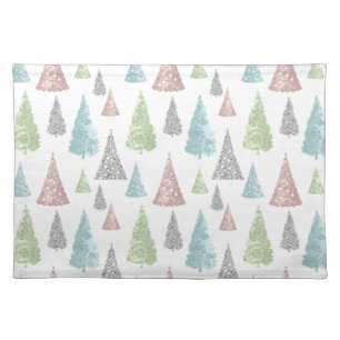 Elegant Pastel Glitter Christmas Tree  Cloth Place Placemat