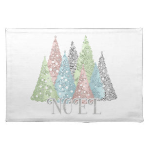 Elegant Pastel Glitter Christmas Tree Cloth Placemat