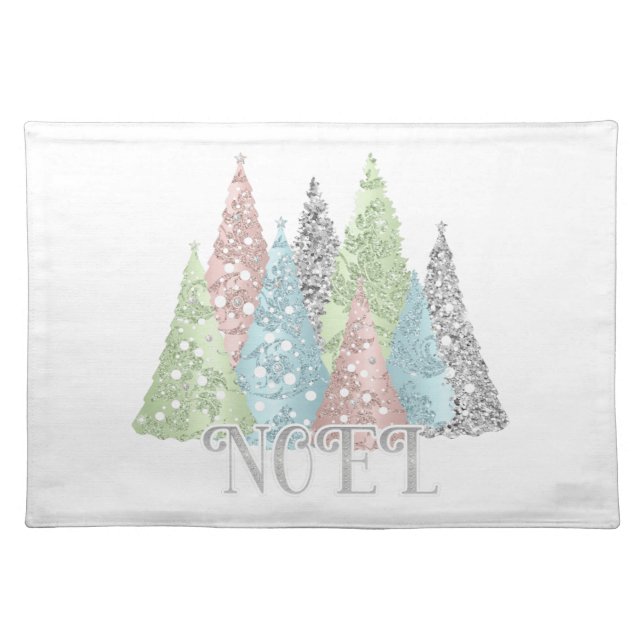 Elegant Pastel Glitter Christmas Tree  Cloth Placemat (Front)