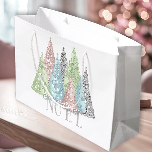 Elegant Pastel Glitter Christmas Tree Gift Bag