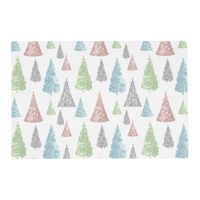 Elegant Pastel Glitter Christmas Tree Placemat (Front)