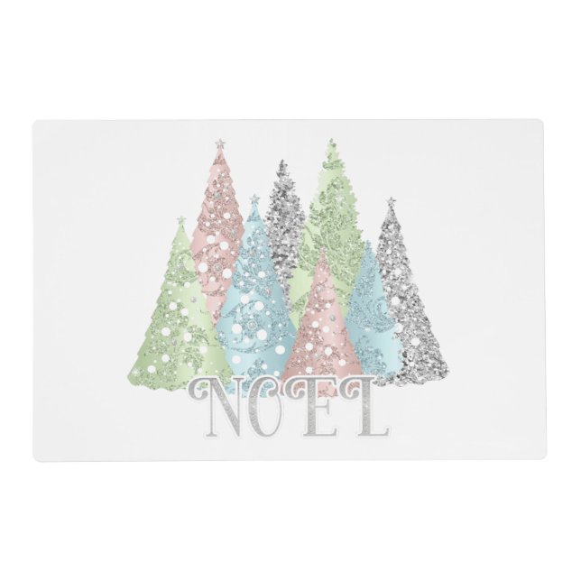 Elegant Pastel Glitter Christmas Tree Placemat (Front)