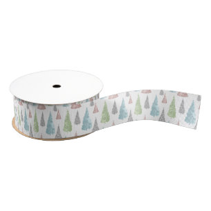 Elegant Pastel Glitter Trees Christmas Grosgrain Grosgrain Ribbon
