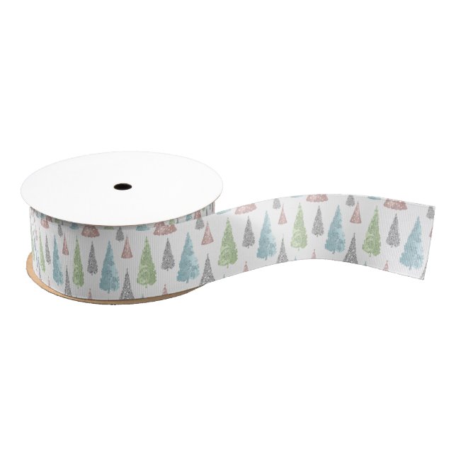 Elegant Pastel Glitter Trees Christmas  Grosgrain  Ribbon (Spool)