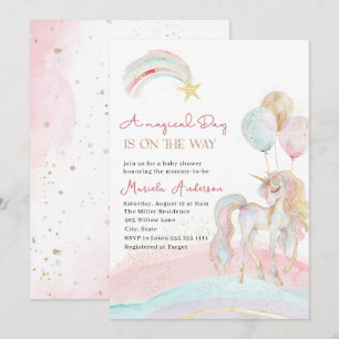 Elegant Pastel Gold Unicorn Watercolor Invitation