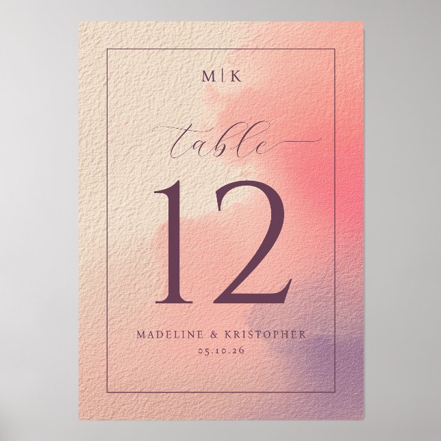 Elegant Pastel Gradient Table Number Holder (Front)