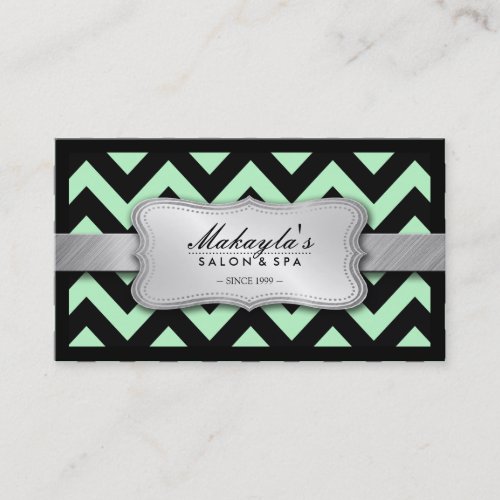 Elegant Pastel Green and Black Chevron Pattern Business Card