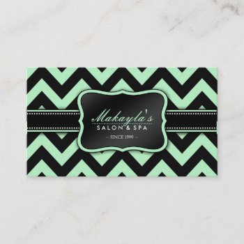 Elegant Pastel Green And Black Chevron Pattern Business Card by eatlovepray at Zazzle